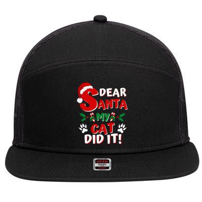 Cat Christmas Dear Santa My Cat Did It Pajama 7 Panel Mesh Trucker Snapback Hat