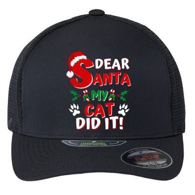 Cat Christmas Dear Santa My Cat Did It Pajama Flexfit Unipanel Trucker Cap