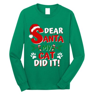 Cat Christmas Dear Santa My Cat Did It Pajama Long Sleeve Shirt