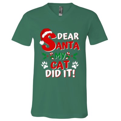 Cat Christmas Dear Santa My Cat Did It Pajama V-Neck T-Shirt