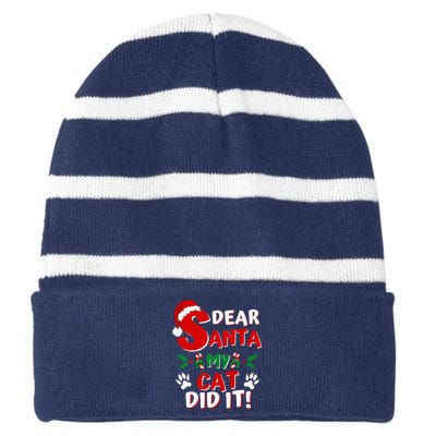 Cat Christmas Dear Santa My Cat Did It Pajama Striped Beanie with Solid Band