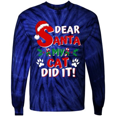 Cat Christmas Dear Santa My Cat Did It Pajama Tie-Dye Long Sleeve Shirt