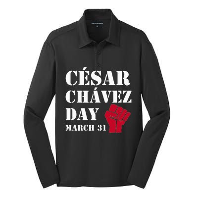 Cesar Chavez Day March 31 funny president Silk Touch Performance Long Sleeve Polo