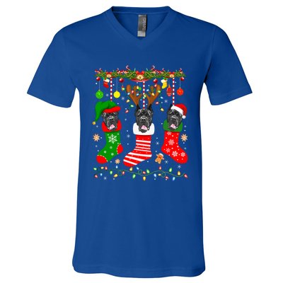 Cane Corso Dog In Christmas Socks Lights Xmas Gift V-Neck T-Shirt