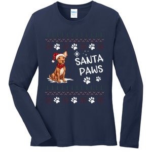 Cute Cirneco DellEtna Dog Ugly Christmas Santa Paws Ladies Long Sleeve Shirt