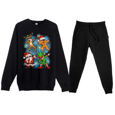 Cool Cute Dabbing Elf Santa Reindeer Gingerbread Premium Crewneck Sweatsuit Set