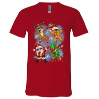 Cool Cute Dabbing Elf Santa Reindeer Gingerbread V-Neck T-Shirt