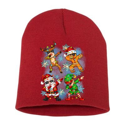Cool Cute Dabbing Elf Santa Reindeer Gingerbread Short Acrylic Beanie