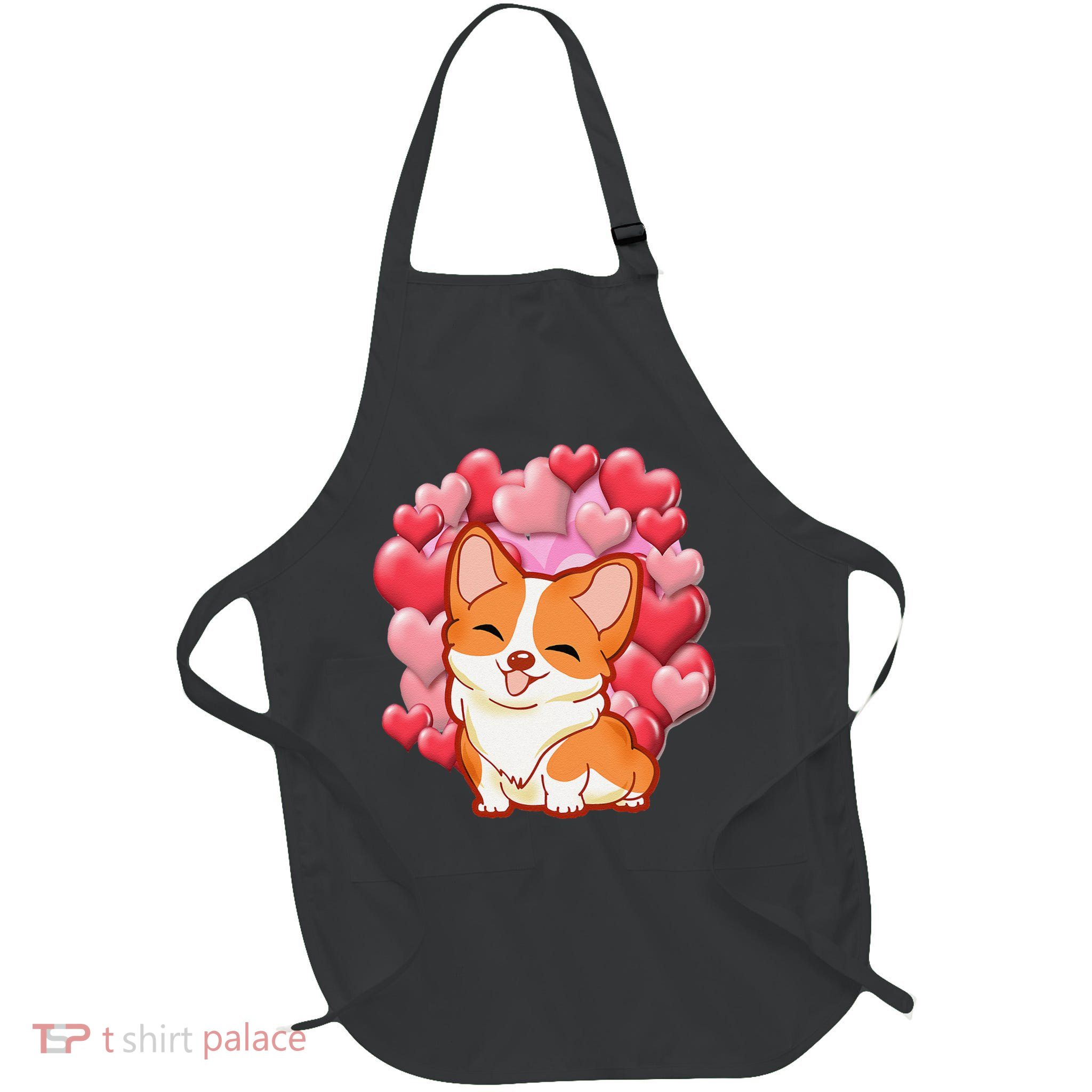 Cute Corgi Dog Valentines Day Love Heart Gift Full-Length Apron With Pockets