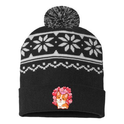 Cute Corgi Dog Valentines Day Love Heart Gift USA-Made Snowflake Beanie