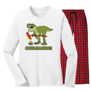 Curlsaurus Curler Dinosaur Sport Women's Long Sleeve Flannel Pajama Set 