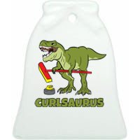 Curlsaurus Curler Dinosaur Sport Ceramic Bell Ornament