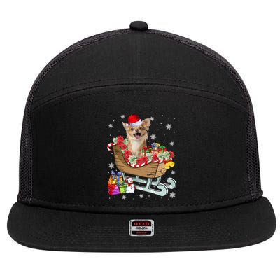 Cute Chihuahua Dog Christmas Santa Hat Xmas Puppy Lover Funny Gift 7 Panel Mesh Trucker Snapback Hat