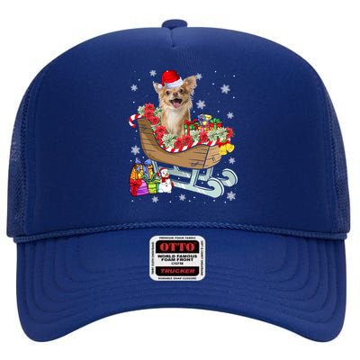 Cute Chihuahua Dog Christmas Santa Hat Xmas Puppy Lover Funny Gift High Crown Mesh Back Trucker Hat