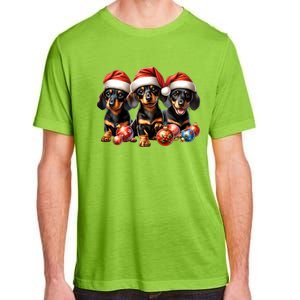 Cute Christmas Doxie Puppies In Santa Hats And Xmas Ornats Gift Adult ChromaSoft Performance T-Shirt