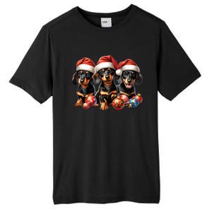 Cute Christmas Doxie Puppies In Santa Hats And Xmas Ornats Gift Tall Fusion ChromaSoft Performance T-Shirt