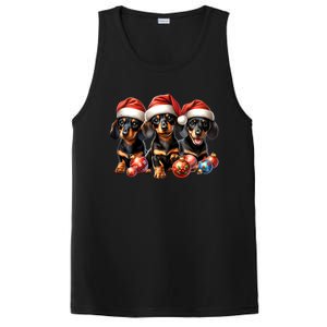 Cute Christmas Doxie Puppies In Santa Hats And Xmas Ornats Gift PosiCharge Competitor Tank