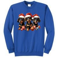 Cute Christmas Doxie Puppies In Santa Hats And Xmas Ornats Gift Sweatshirt