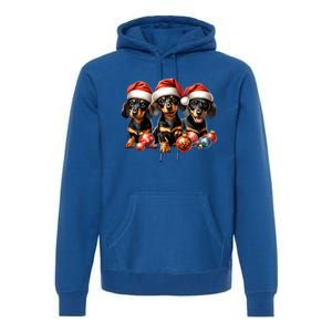 Cute Christmas Doxie Puppies In Santa Hats And Xmas Ornats Gift Premium Hoodie