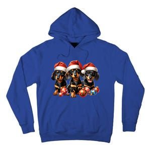 Cute Christmas Doxie Puppies In Santa Hats And Xmas Ornats Gift Tall Hoodie