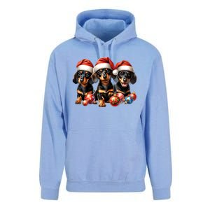 Cute Christmas Doxie Puppies In Santa Hats And Xmas Ornats Gift Unisex Surf Hoodie