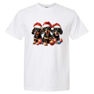 Cute Christmas Doxie Puppies In Santa Hats And Xmas Ornats Gift Garment-Dyed Heavyweight T-Shirt