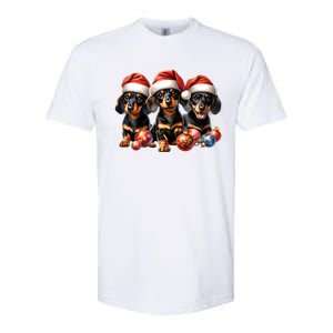 Cute Christmas Doxie Puppies In Santa Hats And Xmas Ornats Gift Softstyle CVC T-Shirt