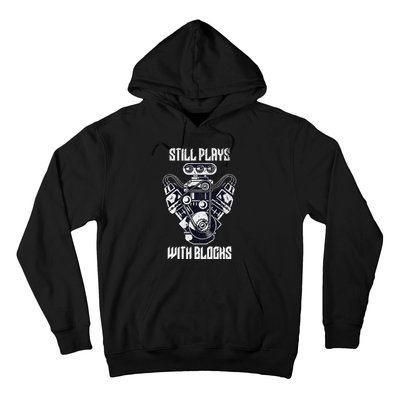 Cool Car Drag Racing Still Plays with Blocks Funny Mechanic Hoodie