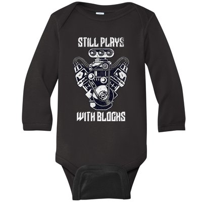 Cool Car Drag Racing Still Plays with Blocks Funny Mechanic Baby Long Sleeve Bodysuit