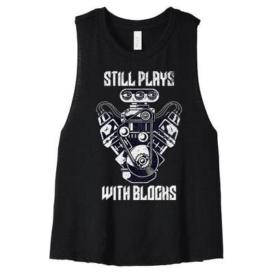 Cool Car Drag Racing Still Plays with Blocks Funny Mechanic Women's Racerback Cropped Tank