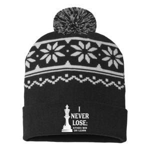 Classic Chess Design Gift I Never Lose I Either Win Or Learn Gift USA-Made Snowflake Beanie