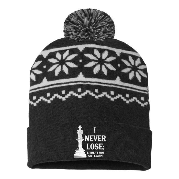 Classic Chess Design Gift I Never Lose I Either Win Or Learn Gift USA-Made Snowflake Beanie