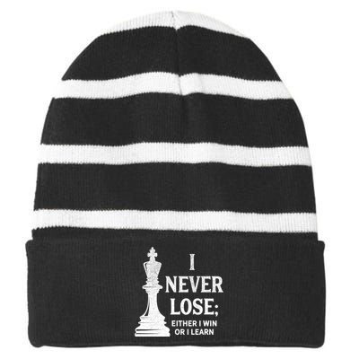 Classic Chess Design Gift I Never Lose I Either Win Or Learn Gift Striped Beanie with Solid Band