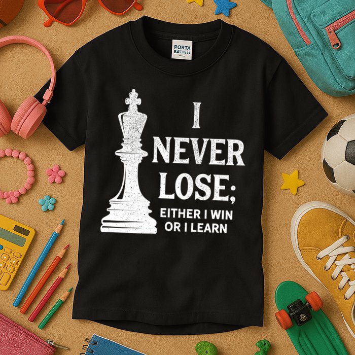 Classic Chess Design Gift I Never Lose I Either Win Or Learn Gift Kids T-Shirt