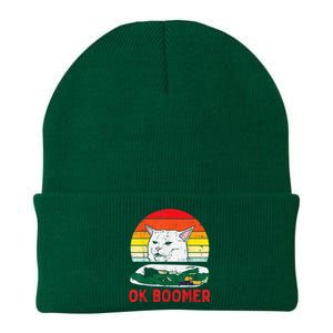 Confused Cat Dinner Table Ok Boomer Funny Meme Lover Gift Knit Cap Winter Beanie