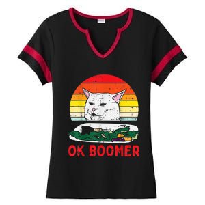 Confused Cat Dinner Table Ok Boomer Funny Meme Lover Gift Ladies Halftime Notch Neck Tee