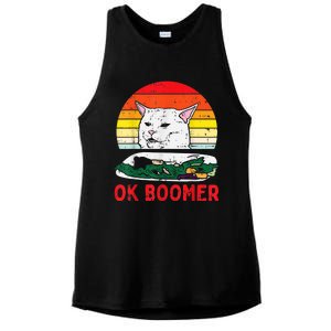 Confused Cat Dinner Table Ok Boomer Funny Meme Lover Gift Ladies PosiCharge Tri-Blend Wicking Tank