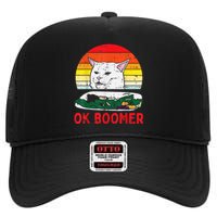 Confused Cat Dinner Table Ok Boomer Funny Meme Lover Gift High Crown Mesh Back Trucker Hat