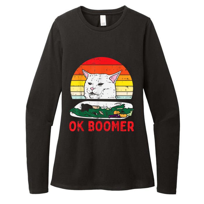 Confused Cat Dinner Table Ok Boomer Funny Meme Lover Gift Womens CVC Long Sleeve Shirt