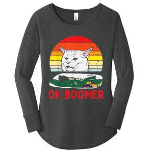 Confused Cat Dinner Table Ok Boomer Funny Meme Lover Gift Women's Perfect Tri Tunic Long Sleeve Shirt