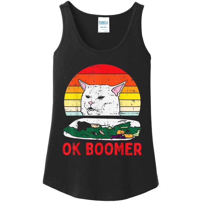 Confused Cat Dinner Table Ok Boomer Funny Meme Lover Gift Ladies Essential Tank