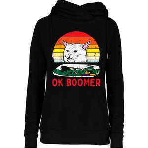 Confused Cat Dinner Table Ok Boomer Funny Meme Lover Gift Womens Funnel Neck Pullover Hood