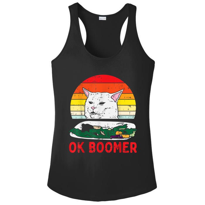 Confused Cat Dinner Table Ok Boomer Funny Meme Lover Gift Ladies PosiCharge Competitor Racerback Tank