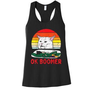 Confused Cat Dinner Table Ok Boomer Funny Meme Lover Gift Women's Racerback Tank