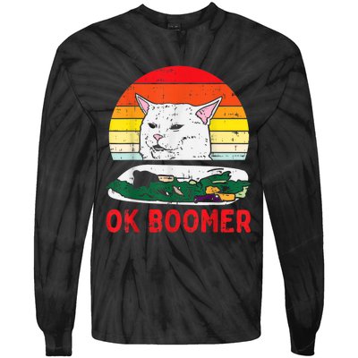 Confused Cat Dinner Table Ok Boomer Funny Meme Lover Gift Tie-Dye Long Sleeve Shirt