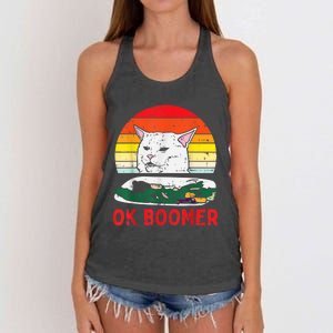 Confused Cat Dinner Table Ok Boomer Funny Meme Lover Gift Women's Knotted Racerback Tank