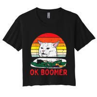 Confused Cat Dinner Table Ok Boomer Funny Meme Lover Gift Women's Crop Top Tee