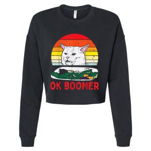 Confused Cat Dinner Table Ok Boomer Funny Meme Lover Gift Cropped Pullover Crew