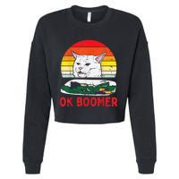 Confused Cat Dinner Table Ok Boomer Funny Meme Lover Gift Cropped Pullover Crew