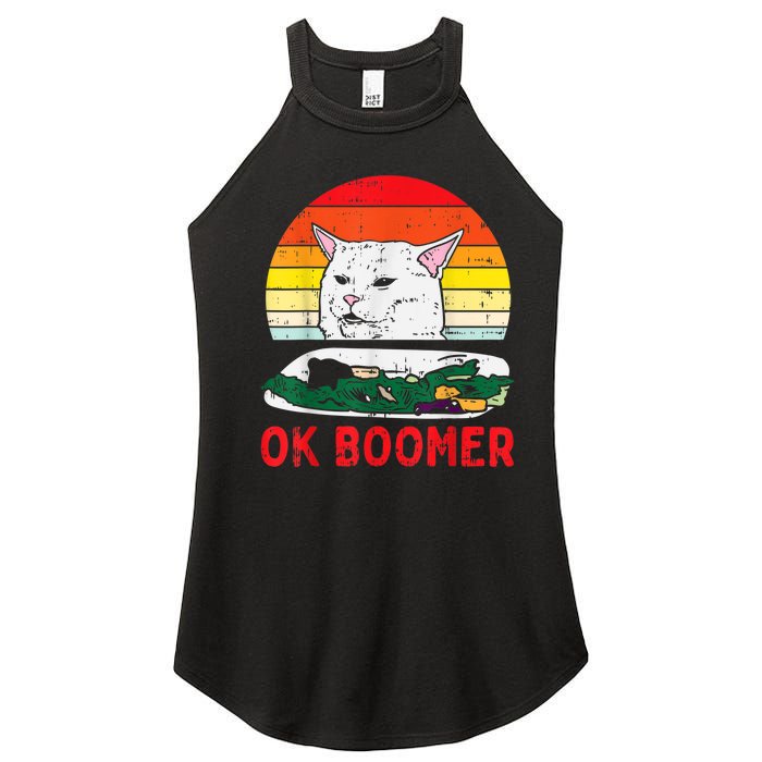 Confused Cat Dinner Table Ok Boomer Funny Meme Lover Gift Women's Perfect Tri Rocker Tank